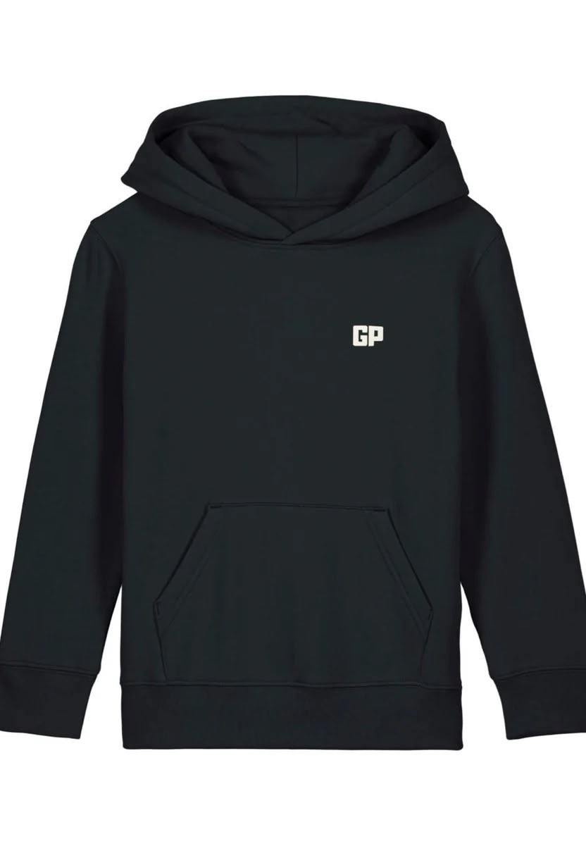Kinder Hoodie aus Bio-Baumwolle mit Frontstick in Schwarz – GP Basic Kollektion