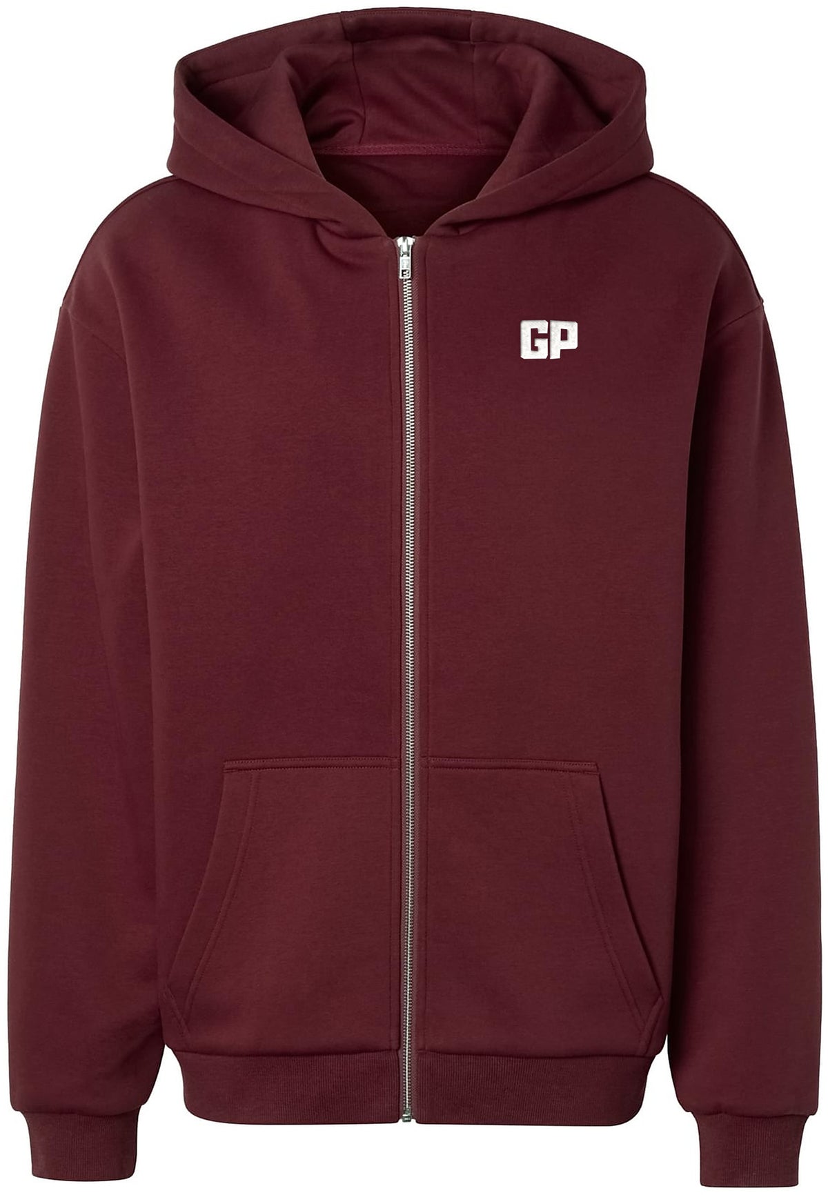 Zip-Hoodie mit Frontstick in Weinrot – GP Basic Kollektion