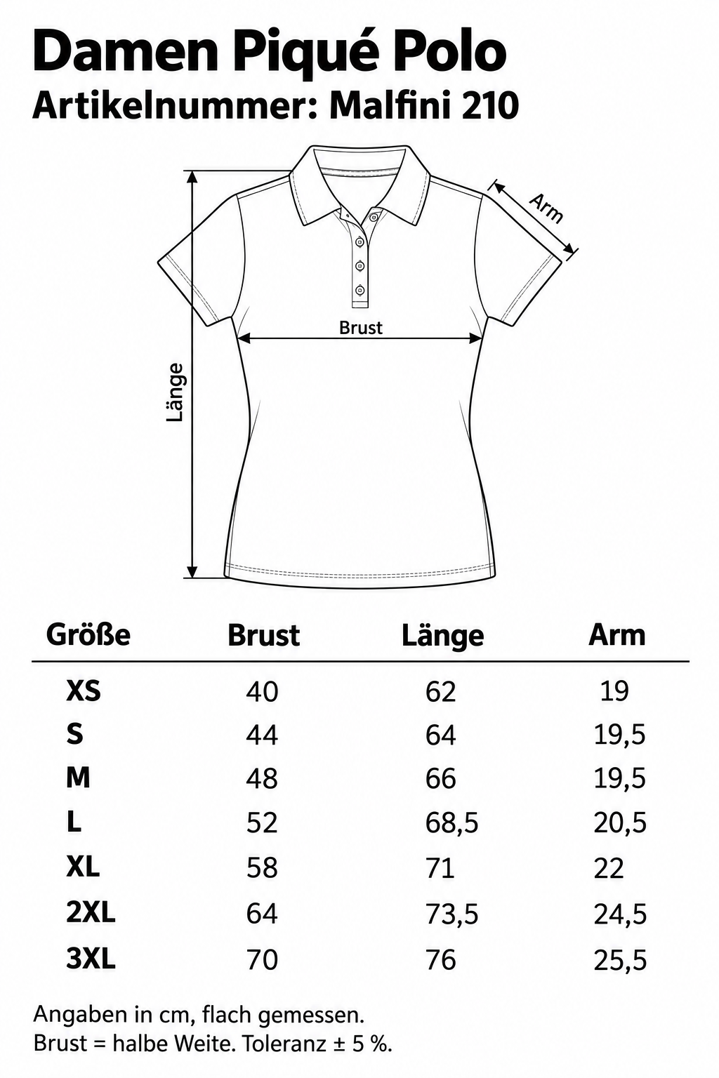 Größentabelle Damen Polo – GP Merchandising
