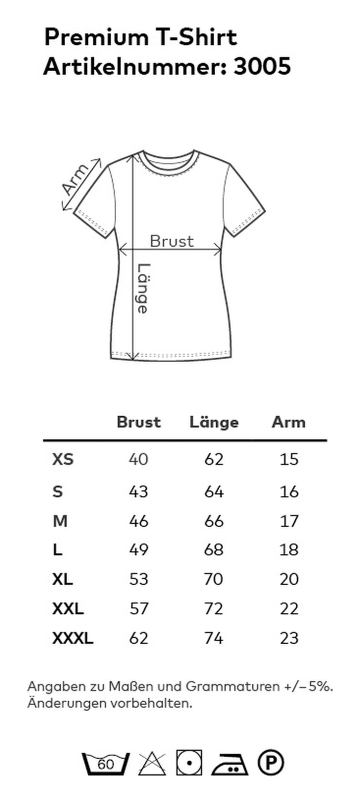 Größentabelle Damen T-Shirt – GP Merchandising