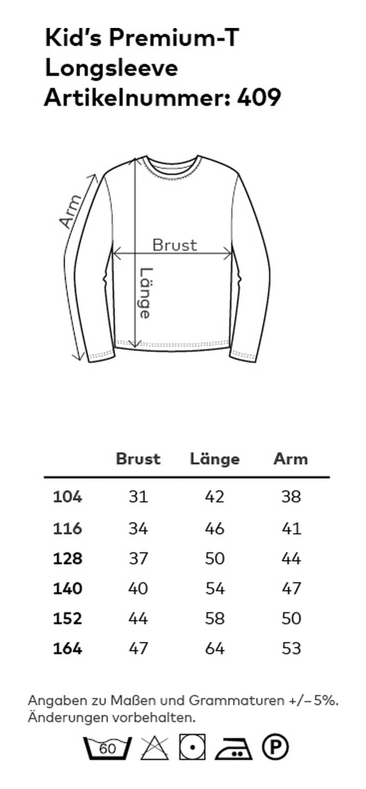 Größentabelle Kinder Longsleeve – GP Merchandising