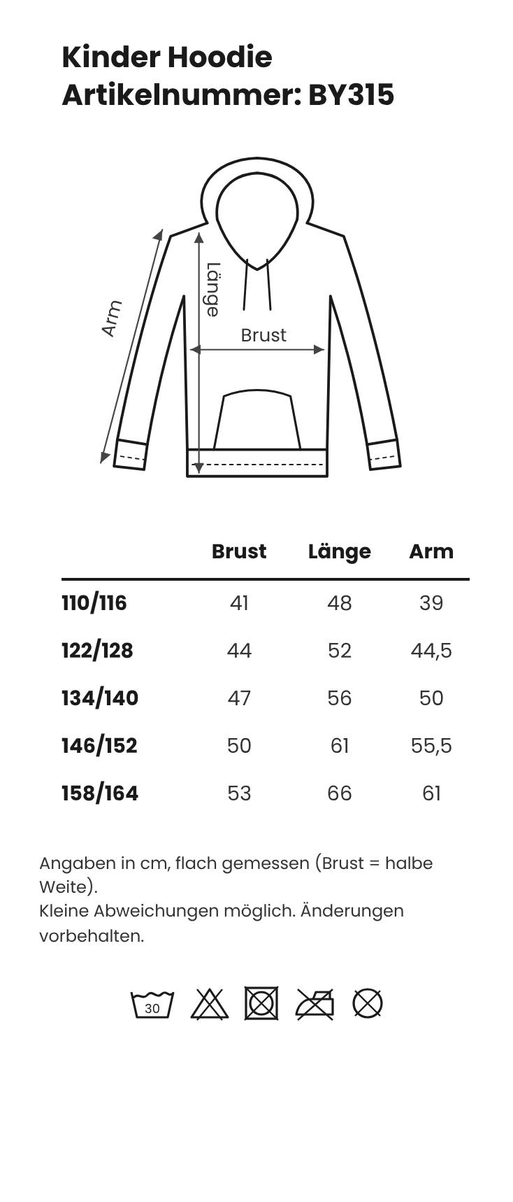 Größentabelle Kinder Hoodie – GP Merchandising