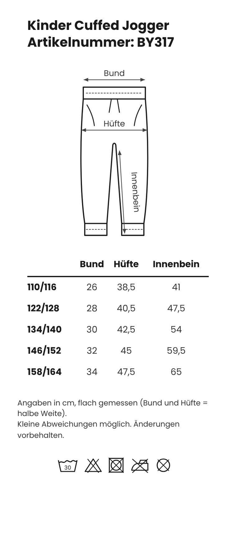 Größentabelle Kinder Jogginghose – GP Merchandising