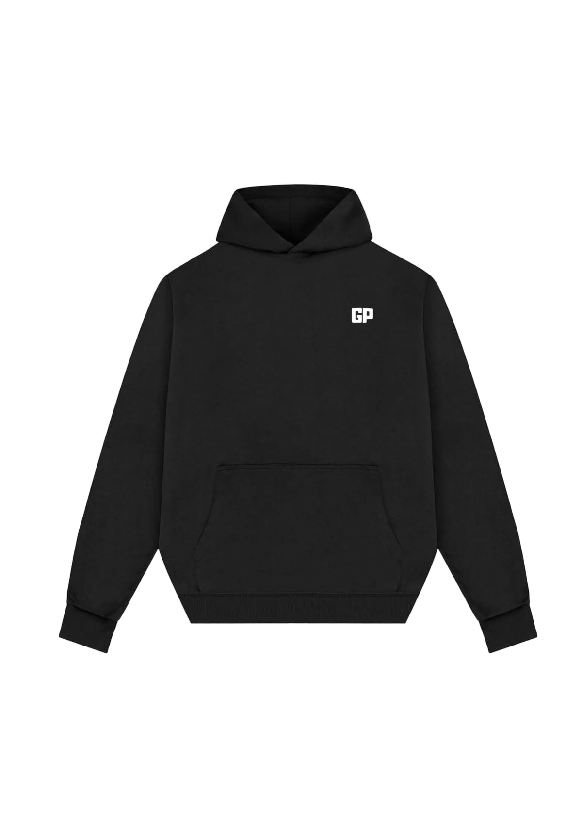 Premium Hoodie aus Bio-Baumwolle mit Frontstick in Schwarz – GP Basic Kollektion